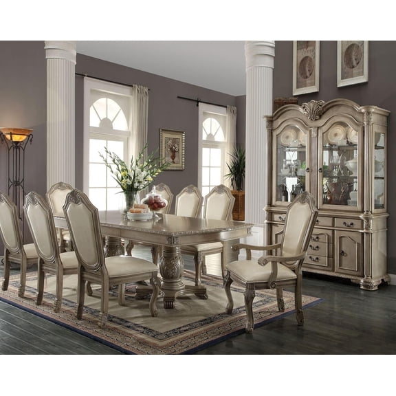 ACME Traditional 9-Piece Dining Furniture Set with 1 Dining Extendable Table, 6 Side Chairs and 2 Arm Chairs, Set for 8 Persons