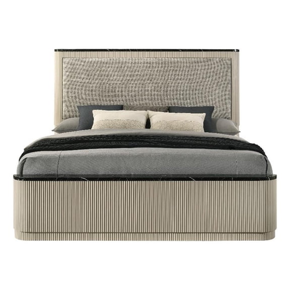 ACME Travonte Eastern King Bed in Gray Linen & Beige