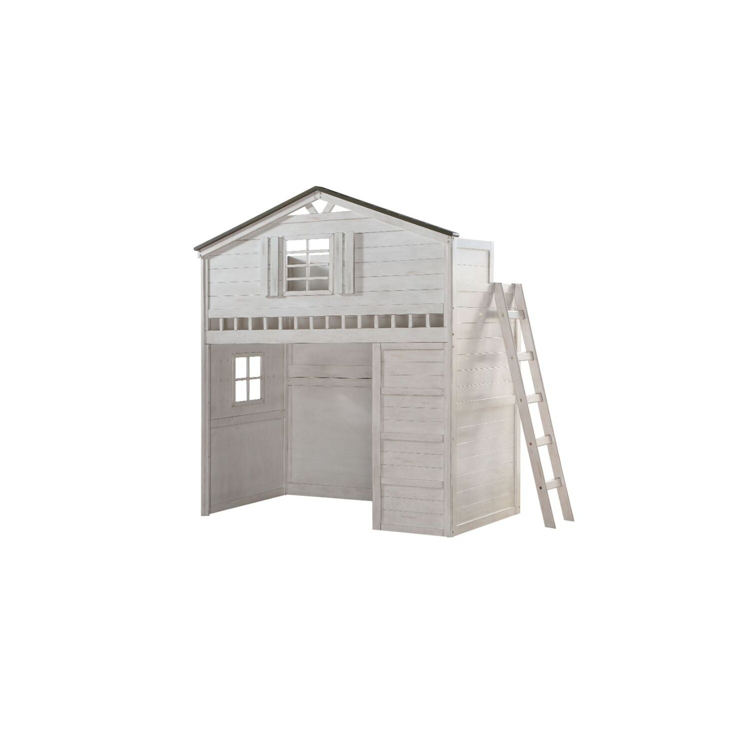 ACME Tree House Loft Bed in Weathered White and Washed Gray