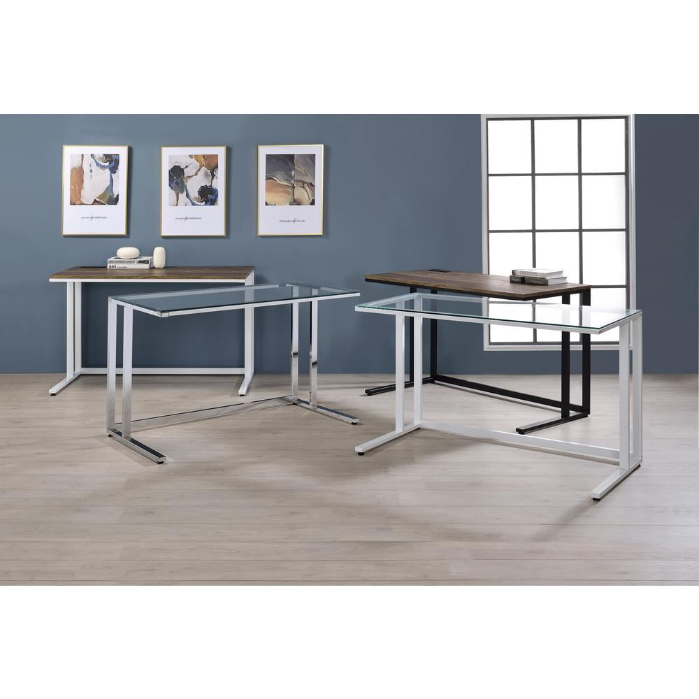 Walnut and Black Adjustable Height Writing Desk with USB Port