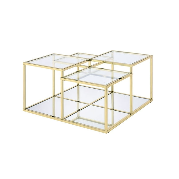 ACME Uchenna Glass Top Coffee Table with Metal Frame in Clear Glass and Gold