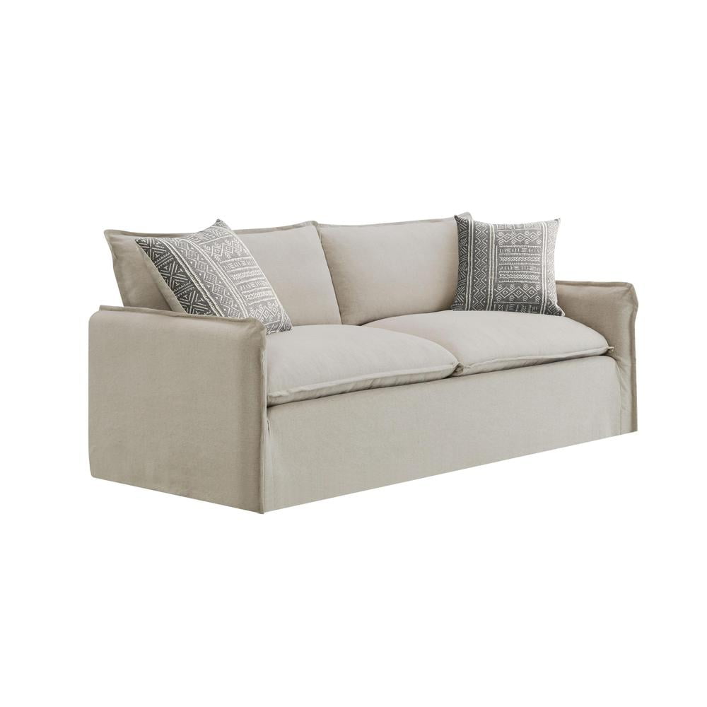 Beige Linen Fabric Sofa with Down Fill Cushions and Removable Covers