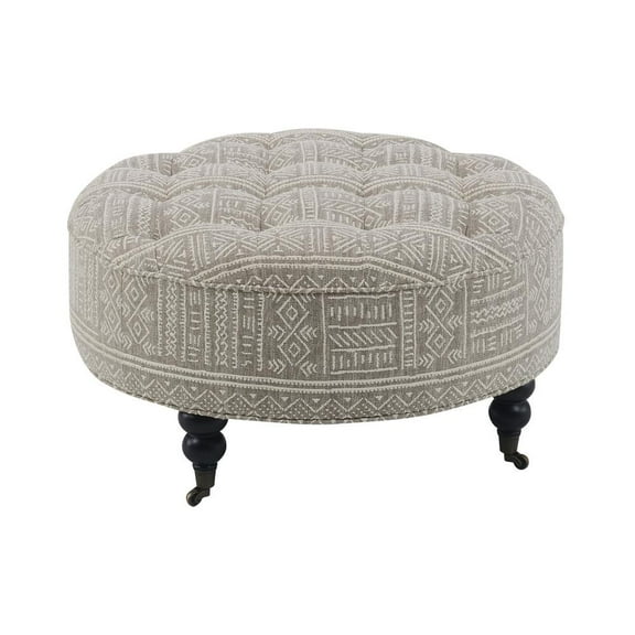 ACME Upendo Fabric and Wood Upholstered Ottoman with Casters in Pattern Gray