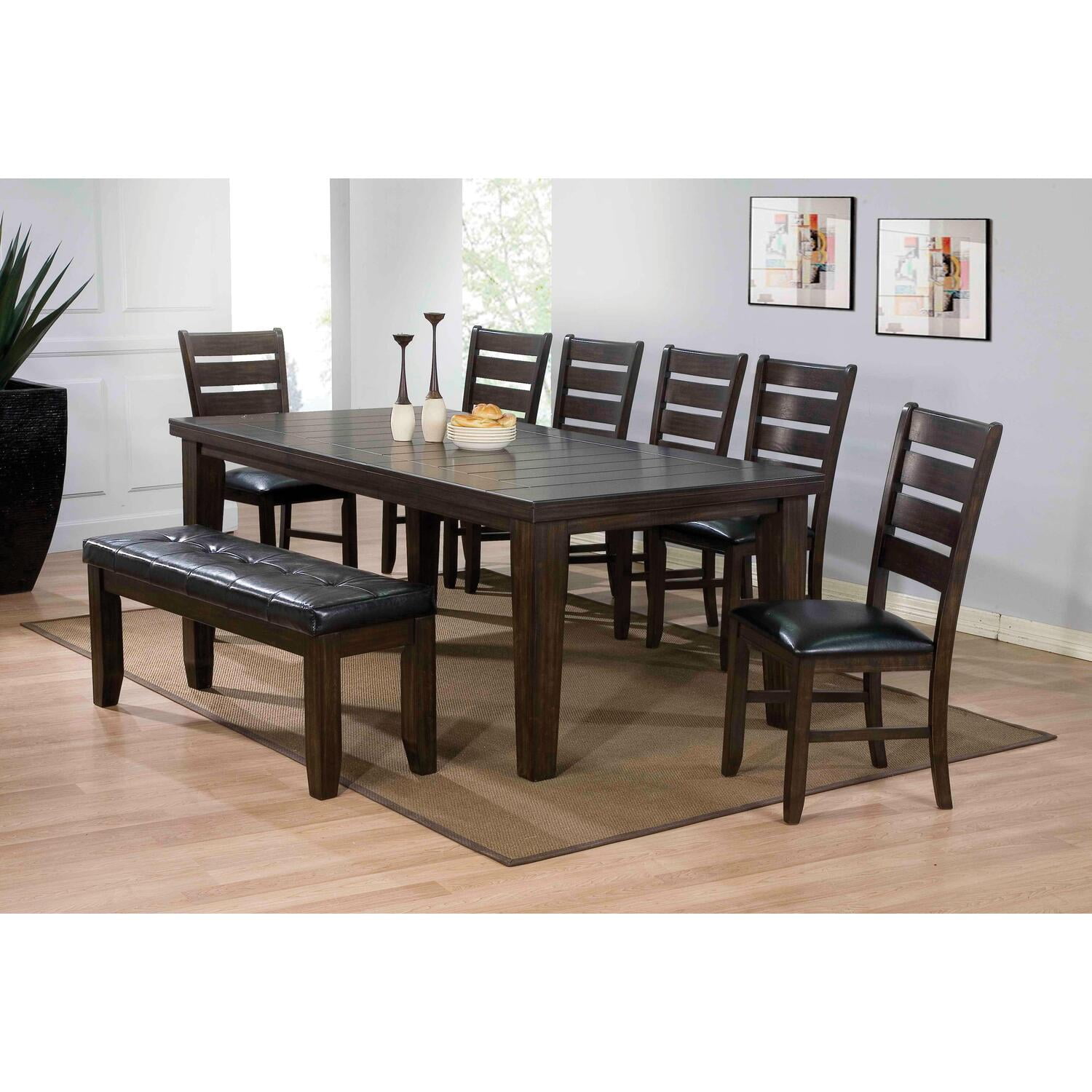 Espresso Extendable Rectangular Wood Dining Table with Leaf