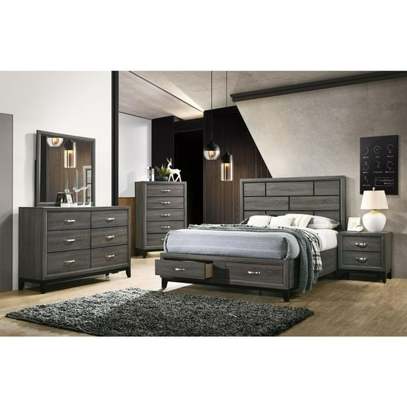 Valdemar Eastern King Bed with Storage in Weathered Gray