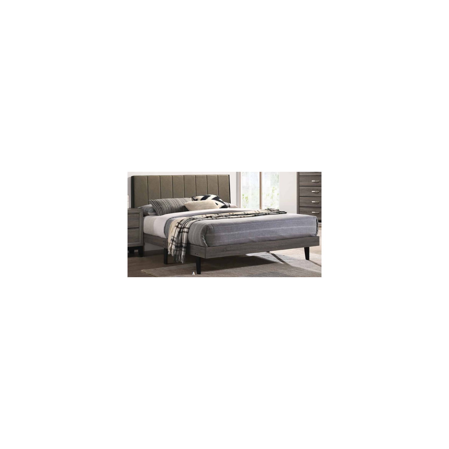 Valdemar Queen Bed with Gray Upholstered Headboard and Wood Frame