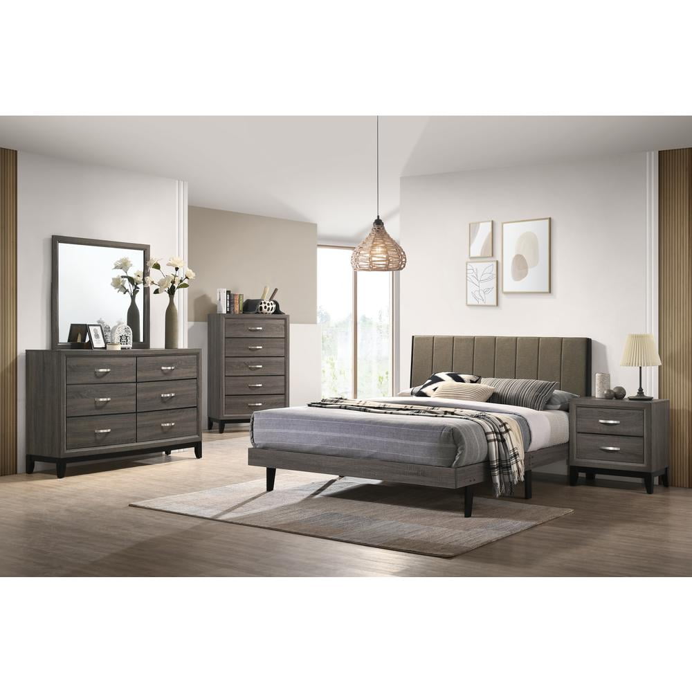 Valdemar Queen Bed with Gray Upholstered Headboard and Wood Frame