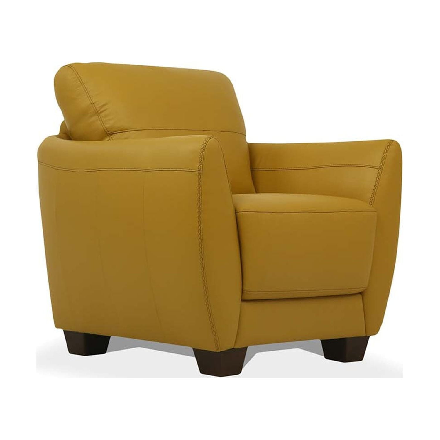 Mustard Yellow Leather Accent Chair with Wood Legs