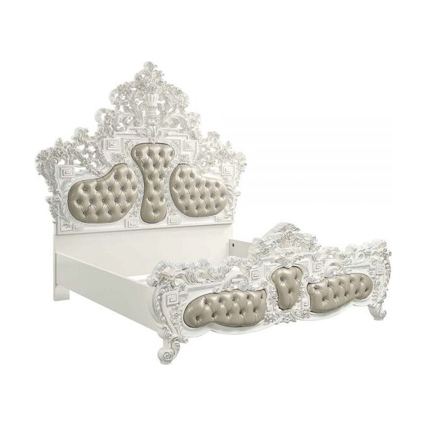 ACME Valkyrie EK Bed, Synthetic Leather & Antique Platinum Finish
