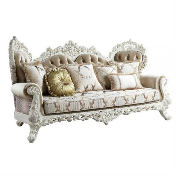 ACME Vanaheim Sofa w/7 Pillows, Fabric & Antique White Finish