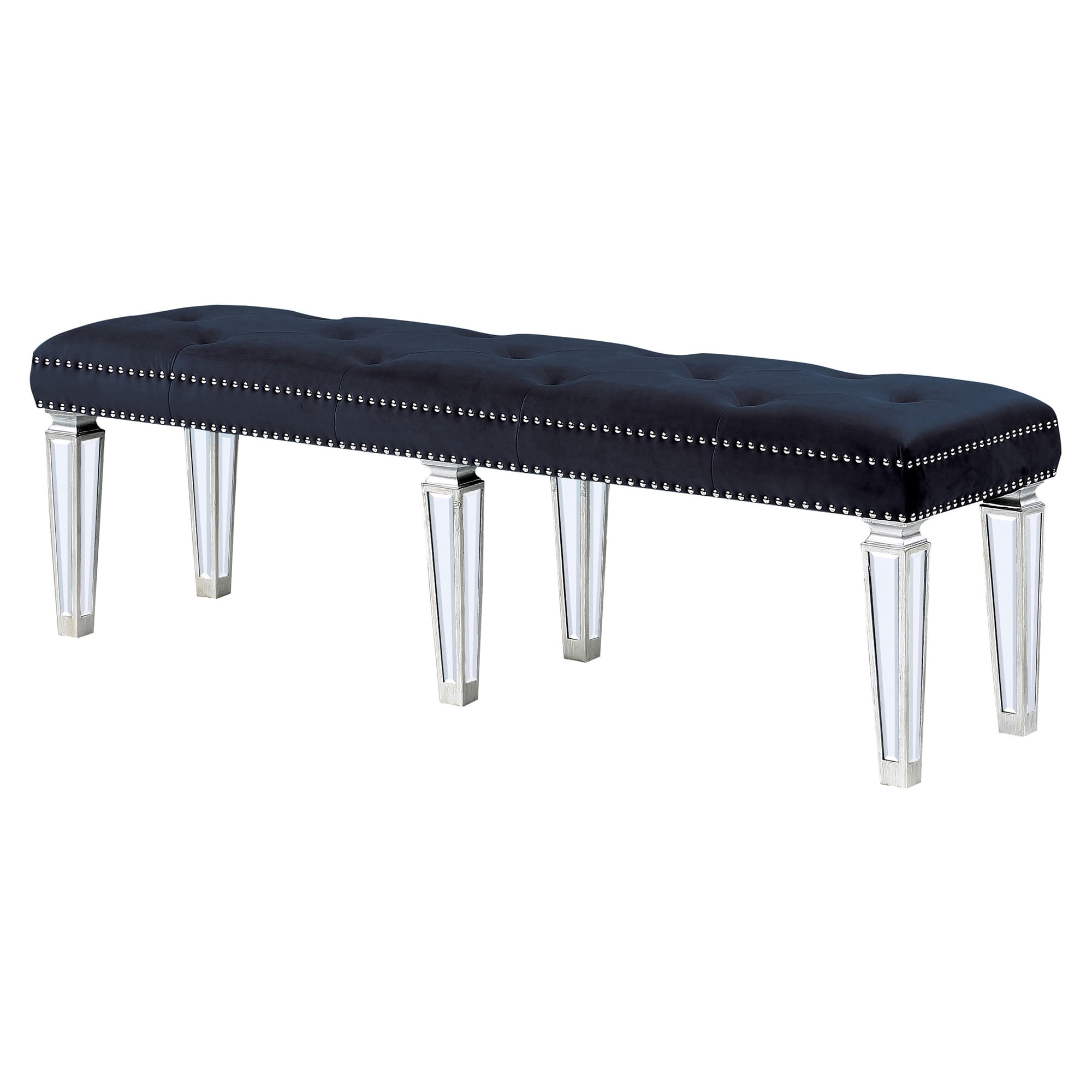 Elegant Varian 51'' Black Velvet Mirrored Accent Bench