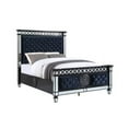thumbnail image 1 of ACME Varian II Queen Bed in Dark Navy Velvet and Black and Silver, 1 of 7