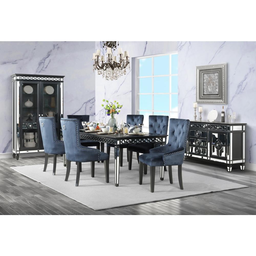 Elegant Parsons Black Velvet Side Chair with Tufted Back and Nailhead Trim