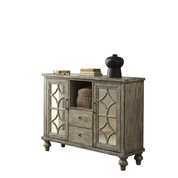 ACME Velika 2-Drawers Wooden Console Table with 2 Doors in Weathered Gray