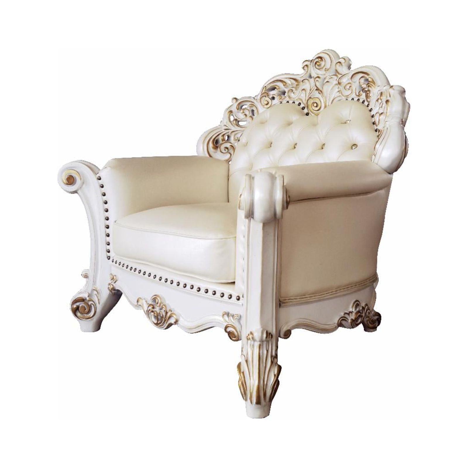 Antique Pearl White Faux Leather Tufted Accent Chair
