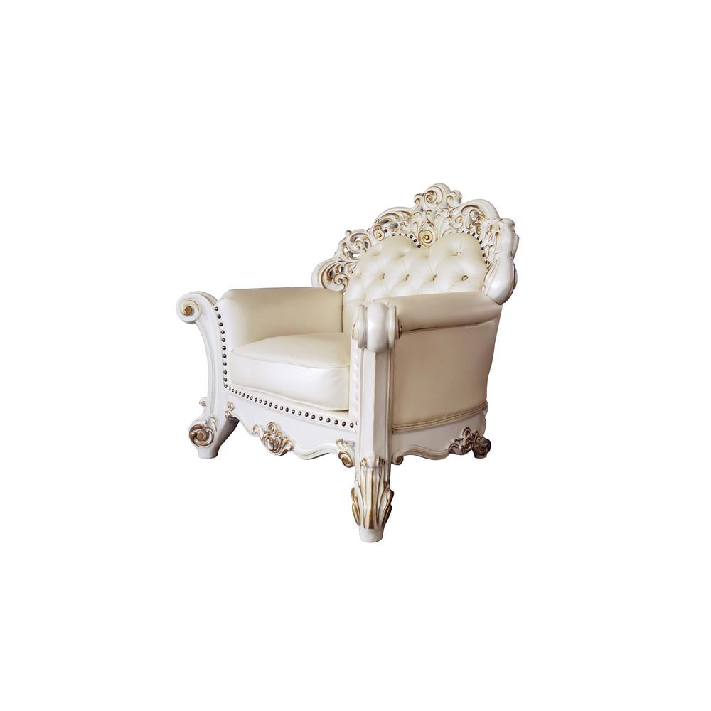 Antique Pearl White Faux Leather Tufted Accent Chair