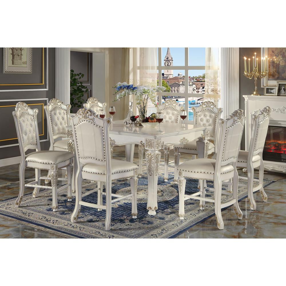 Vendome Antique Pearl Finish High Back Side Chair with Beige Upholstery