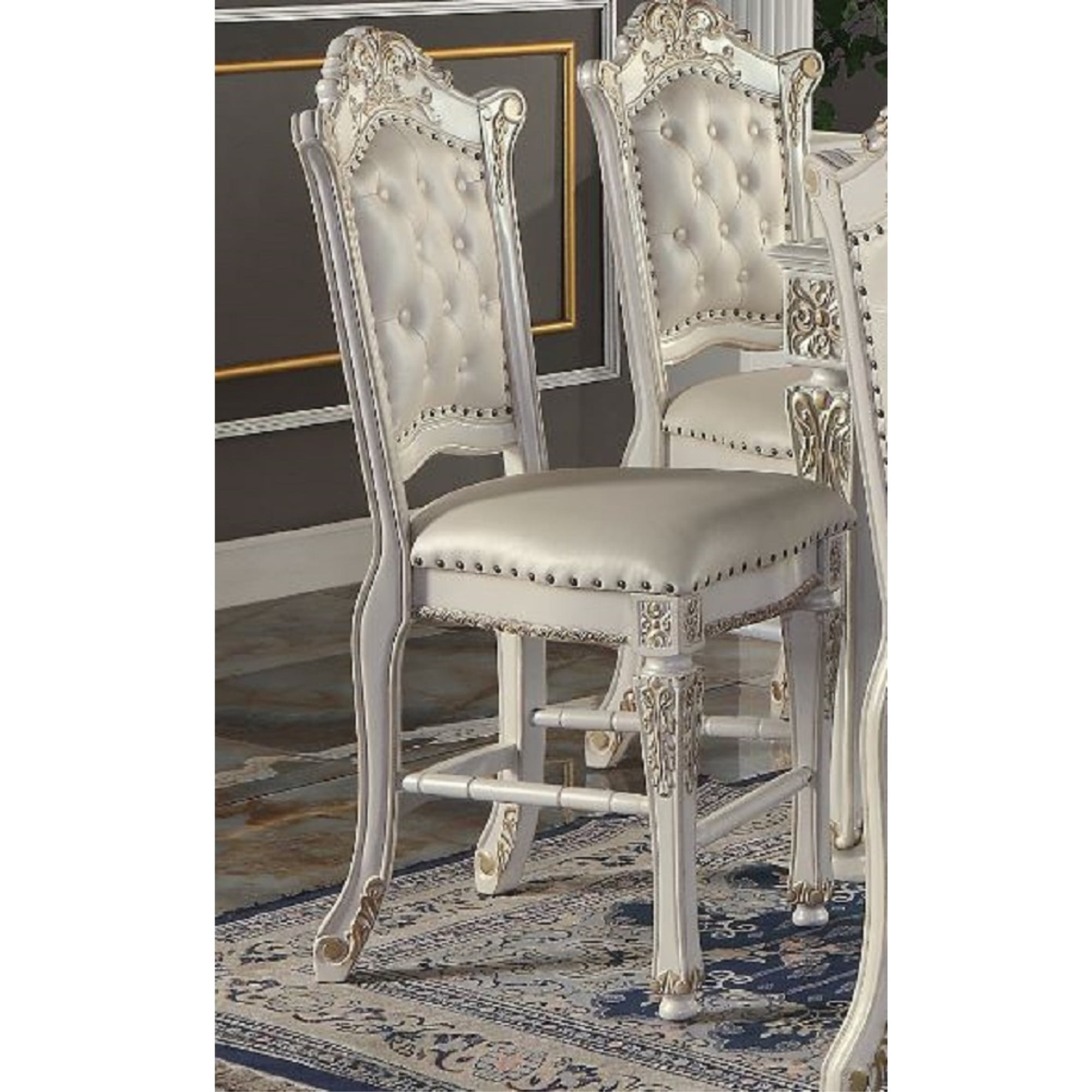 Vendome Antique Pearl Finish High Back Side Chair with Beige Upholstery