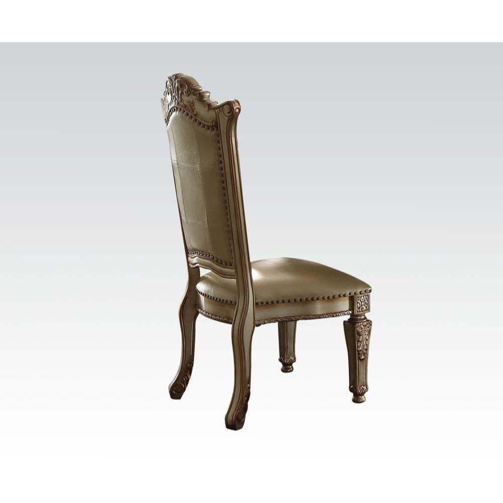 Mahogany Brown Wood Side Chair with Carved Details