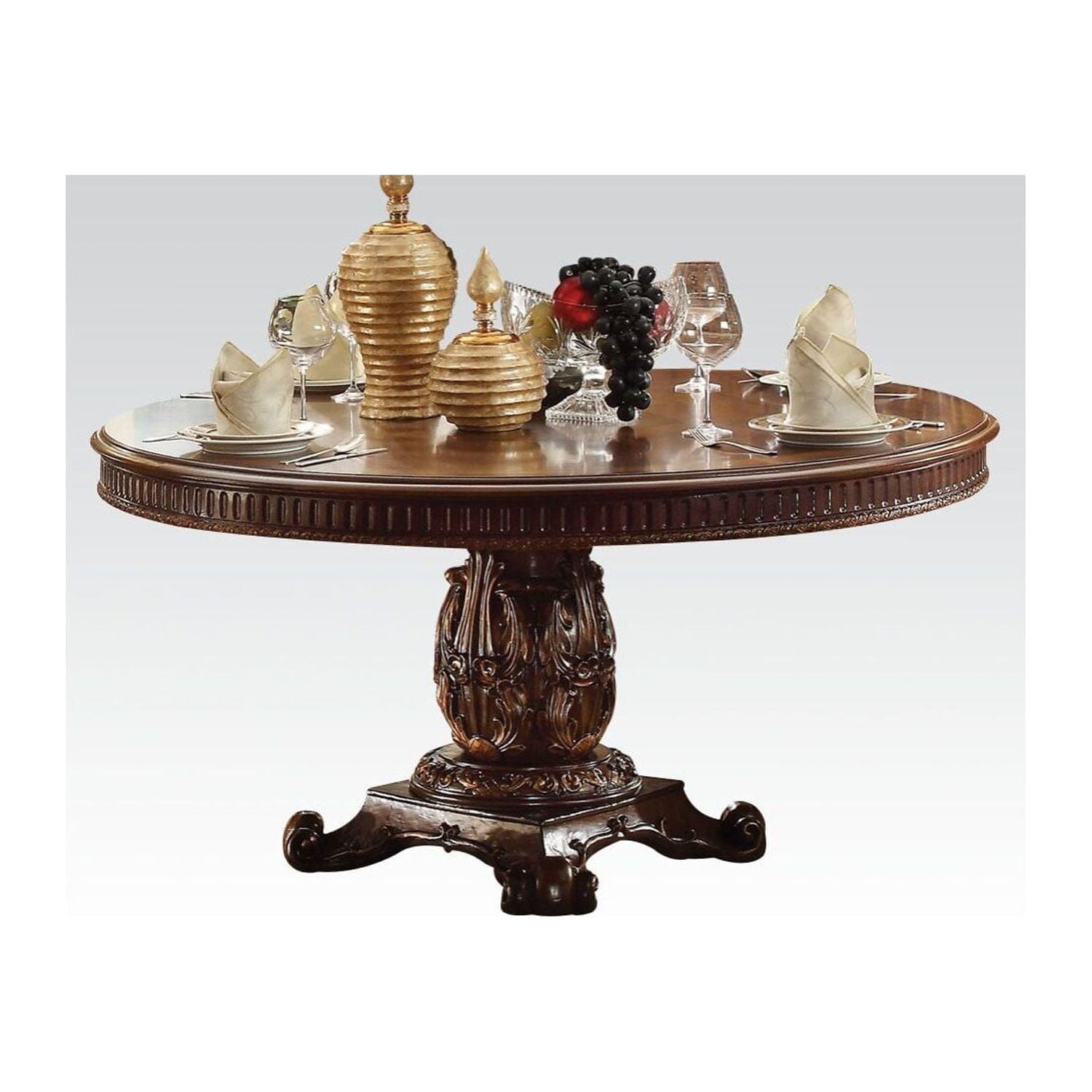Transitional 62" Round Wood & Marble Dining Table in Cherry