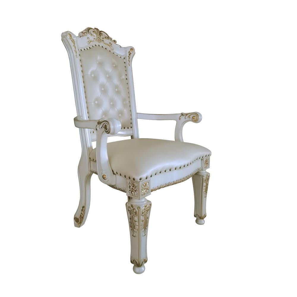 Vendome White Leather Executive Chair with Antique Gold Detailing