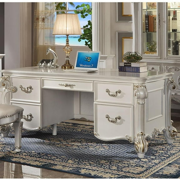 ACME Vendome Transitional Wooden Executive Writing Desk in Antique Pearl