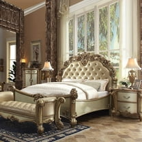 ACME Vendome Faux Leather Queen Panel Bed in Brass and Gold