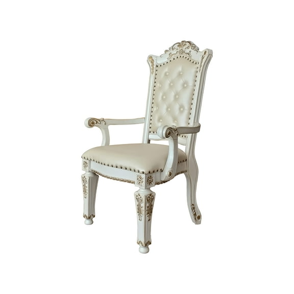 ACME Vendome Faux Leather Upholstered Arm Chair in Antique Pearl