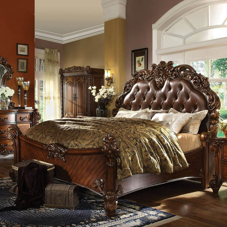 ACME Vendome Faux Leather Upholstered Queen Panel Bed in Warm