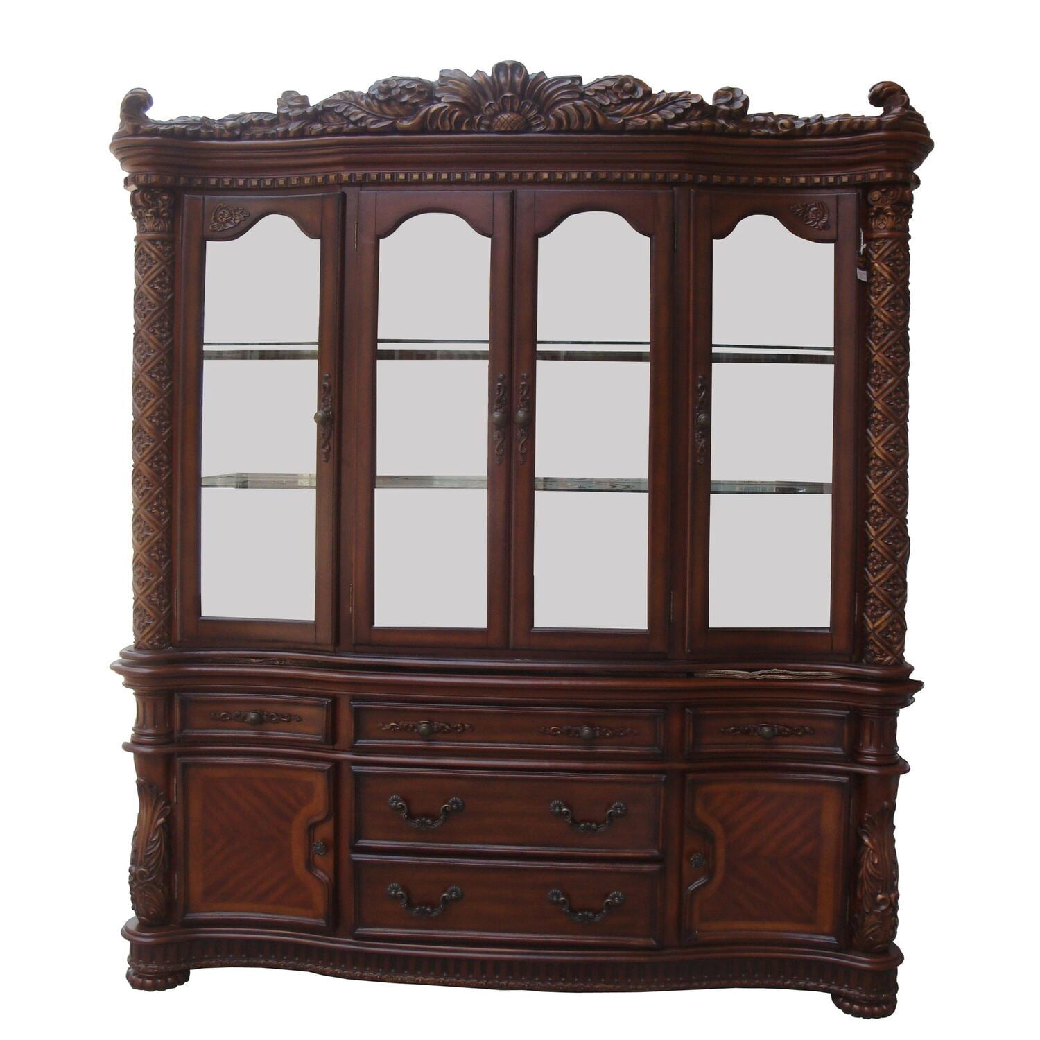 Vendome Cherry Lighted Glass and Wood Curio Cabinet