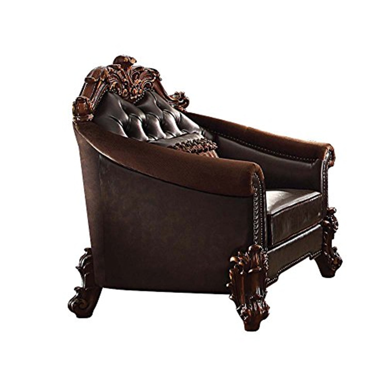 Vendome II Dark Brown and Cherry Faux Leather Handcrafted Chair