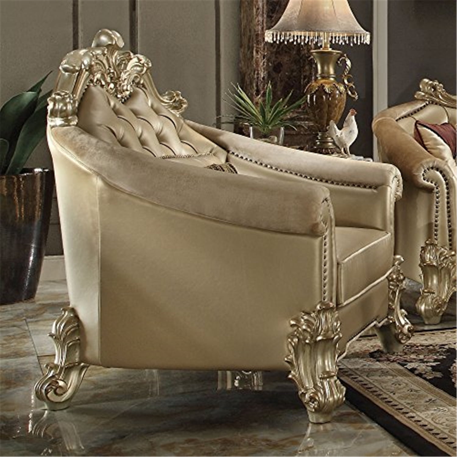Vendome II Bone Faux Leather Chair with Gold Patina Finish