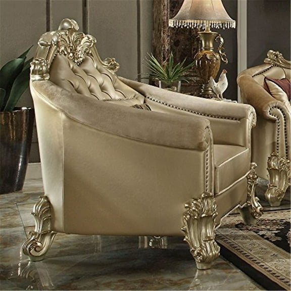 ACME Vendome II Chair with 1 Pillow - Bone PU & Gold Patina - 46 x 43 x 40 in.