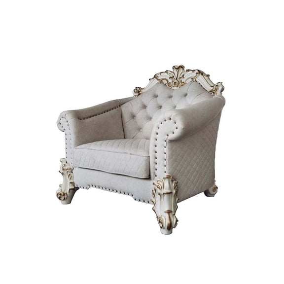 ACME Vendome II Chair with 2 Pillows in Two Tone Ivory Fabric and Antique Pearl