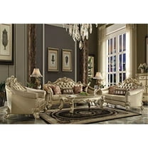 ACME Vendome II Loveseat w/3 Pillows in Bone Synthetic Leather & Gold Patina