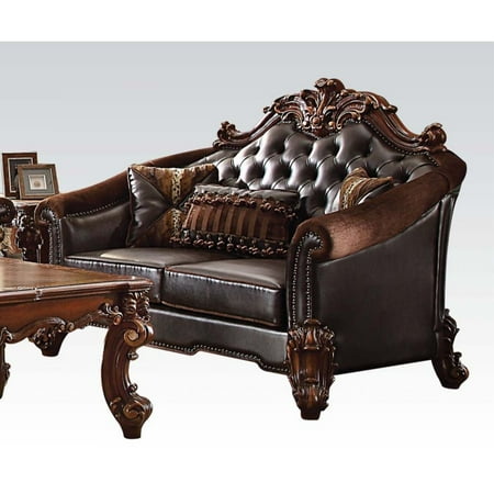 ACME Vendome II Loveseat w/3 Pillows in Two Tone Dark Brown Synthetic & Cherry