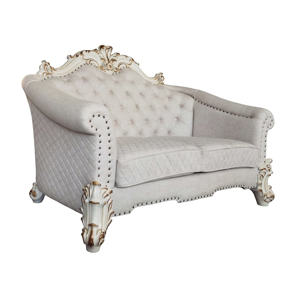 Vendome II Gray Tufted Fabric Loveseat with Nailhead Trim