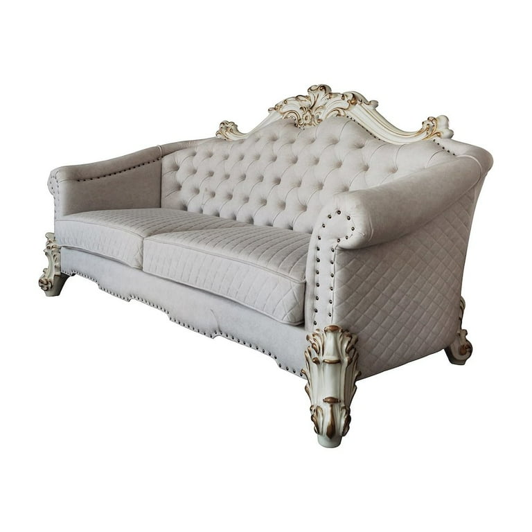 ACME Vendome II Sofa with 6 Pillows in Two Tone Ivory and Antique