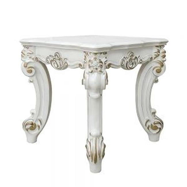 Elegant Antique Pearl 26" Square Wood End Table with Scrolled Legs