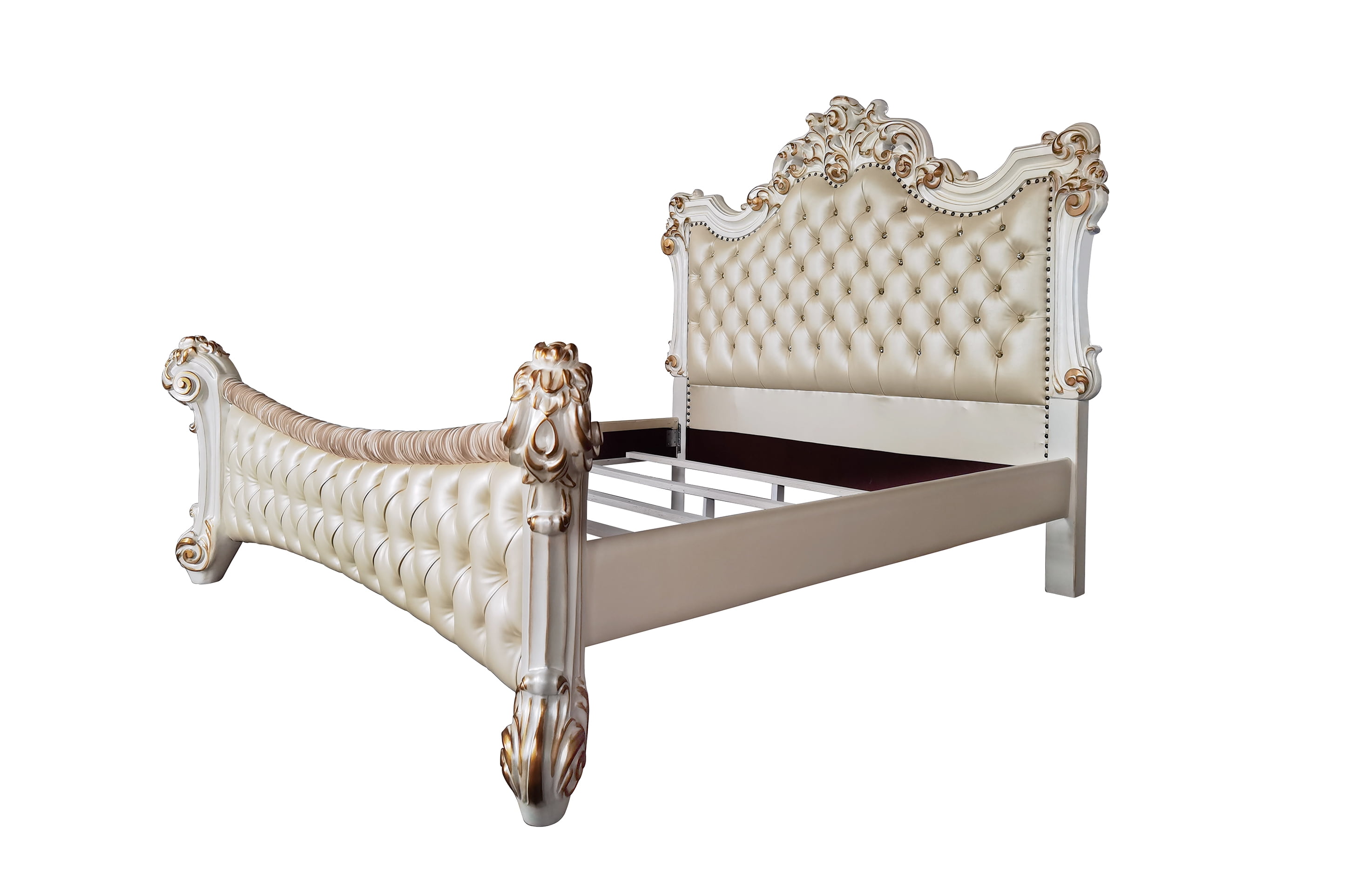 Antique Pearl Queen Bed with Tufted Upholstered Headboard