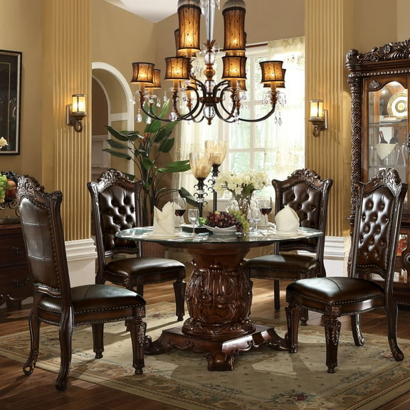 ACME Vendome Round Dining Table, Cherry & Clear Glass