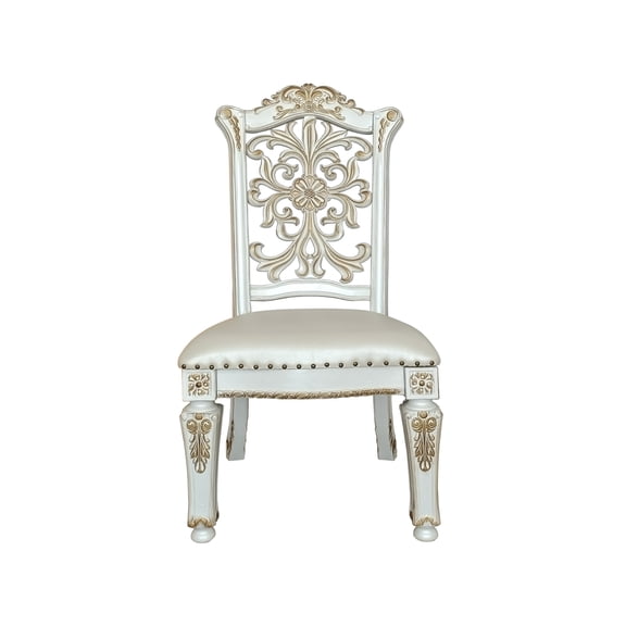 ACME Vendome Side Chair in Ivory Polyurethane and Antique Pearl Wood (Set of 2)