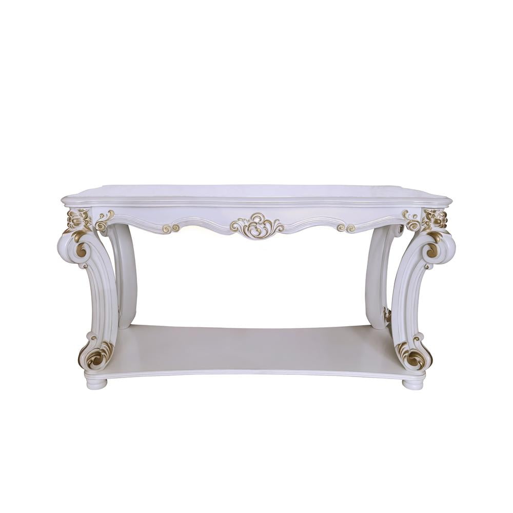 Vendome Antique Pearl Wood Sofa Table with Storage Shelf