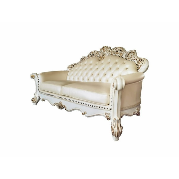 ACME Vendome Sofa with 5 Pillows in Champagne PU & Antique Pearl Finsih