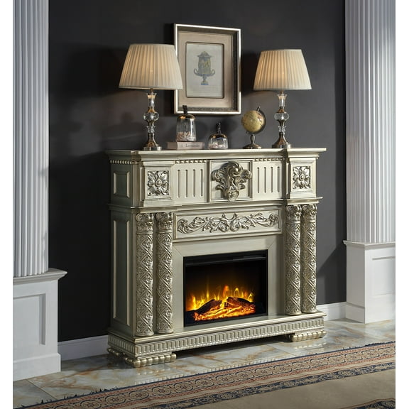 ACME Vendome Transitional Wooden/Glass Fireplace in Gold Patina