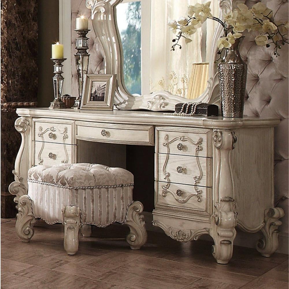 Vendome Beige and Antique Pearl Vanity Desk with Bench