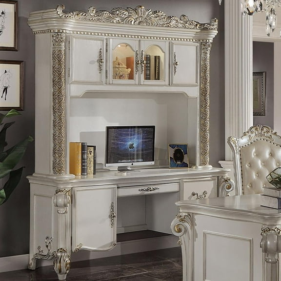 ACME Vendome Wooden Computer Desk and Hutch in Antique Pearl