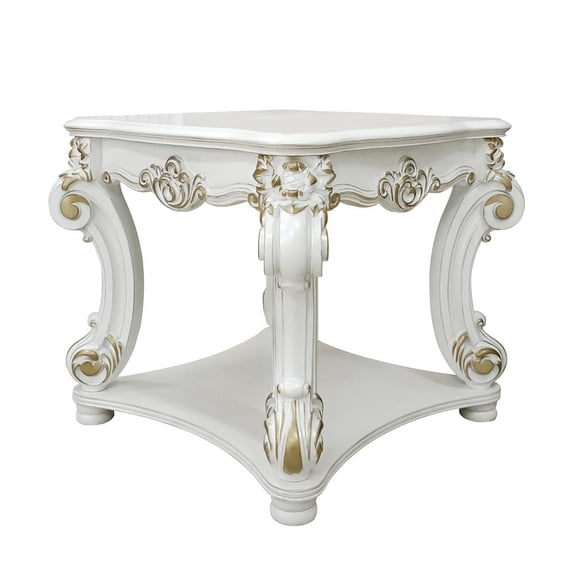 ACME Vendome Wooden End Table with Bottom Shelf in Antique Beige Finish
