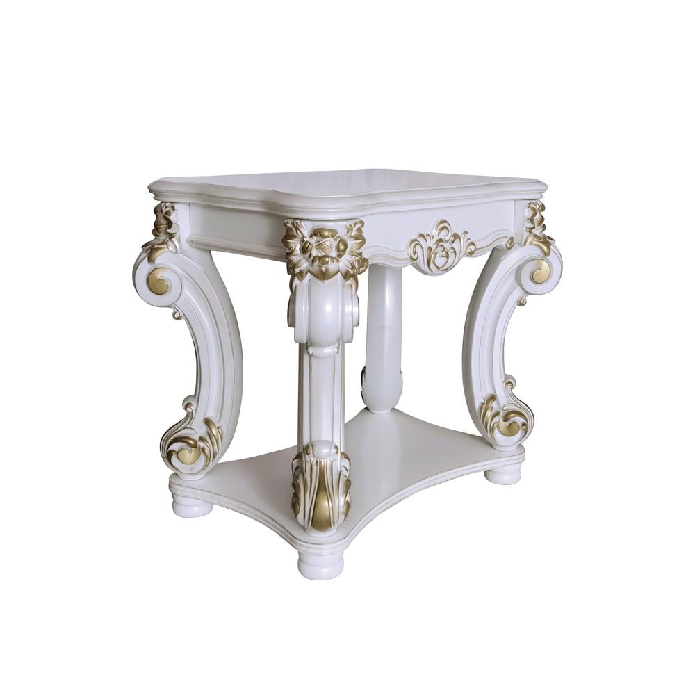 Vendome Antique Pearl Wood and Metal Scrolled Side Table