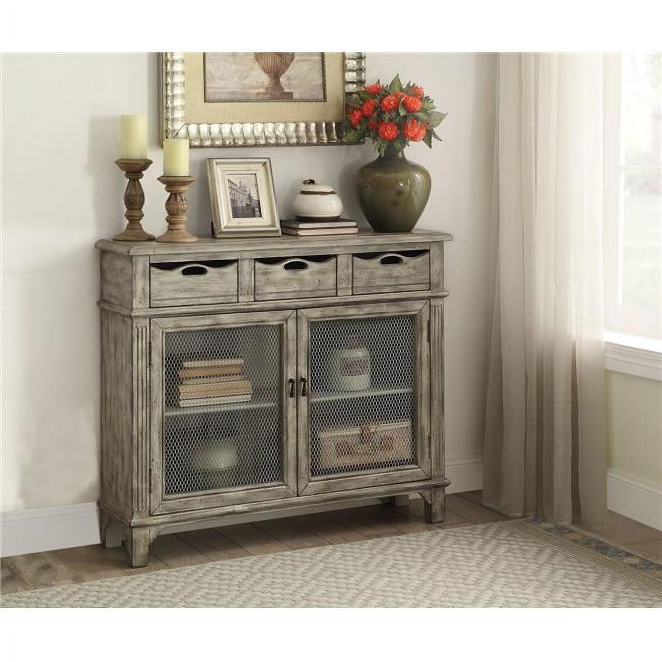 42" Gray Wood and Metal Console Table with Storage